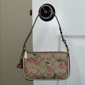 Mini Coach Logo Cherry Print Shoulder Bag W/ Matching Card Holder